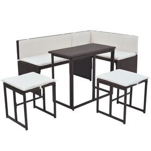 5-teilige Garten Essgruppe Braun Poly Rattan