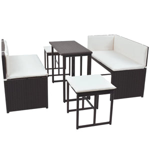 5-teilige Garten Essgruppe Braun Poly Rattan