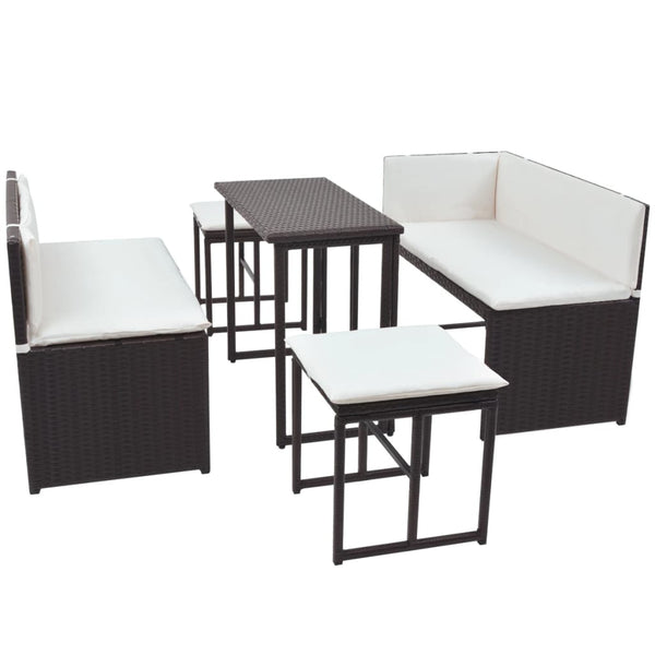 5-teilige Garten Essgruppe Braun Poly Rattan