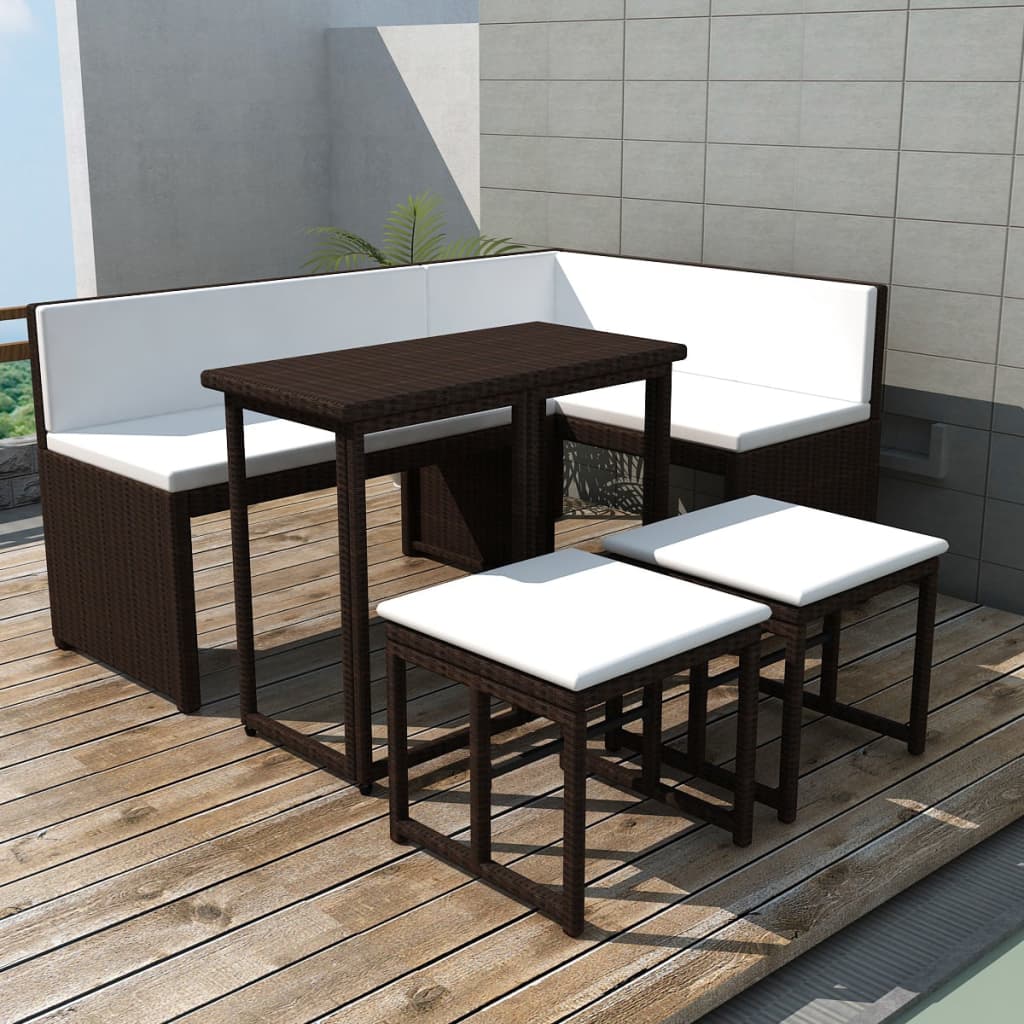 5-teilige Garten Essgruppe Braun Poly Rattan