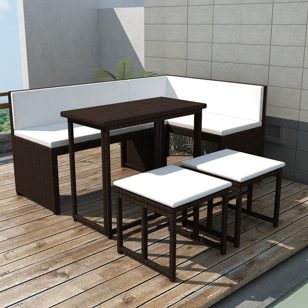5-teilige Garten Essgruppe Braun Poly Rattan