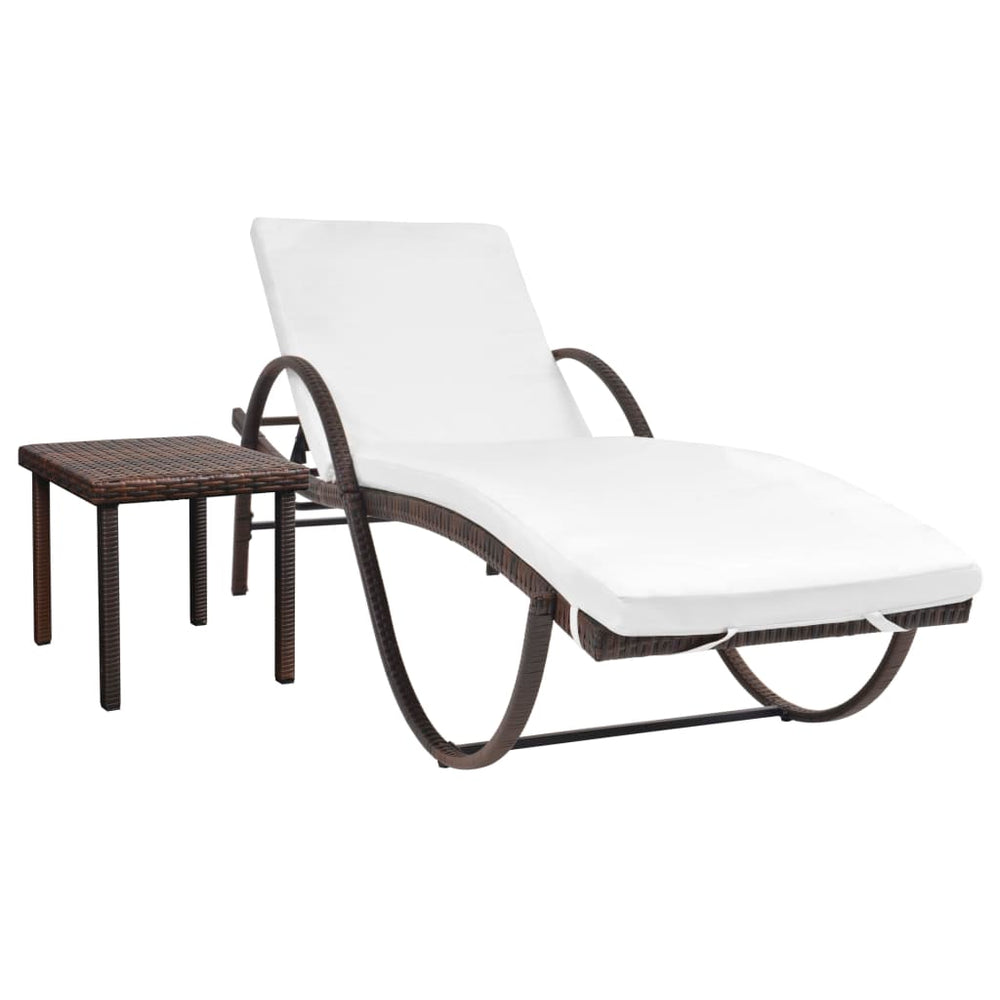 Braune Poly Rattan Sonnenliege mit Tisch & Auflage