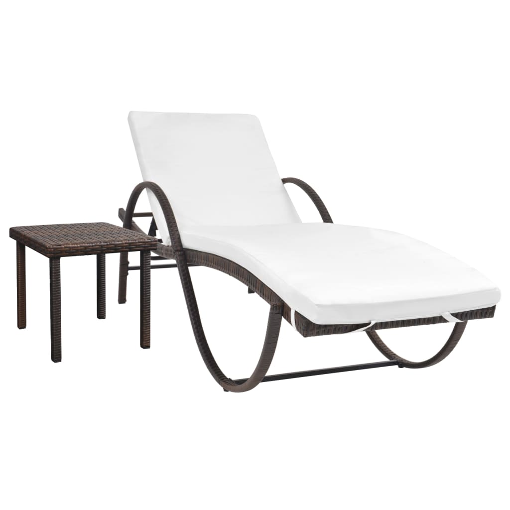 Braune Poly Rattan Sonnenliege mit Tisch & Auflage
