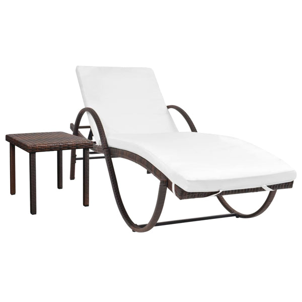 Braune Poly Rattan Sonnenliege mit Tisch & Auflage