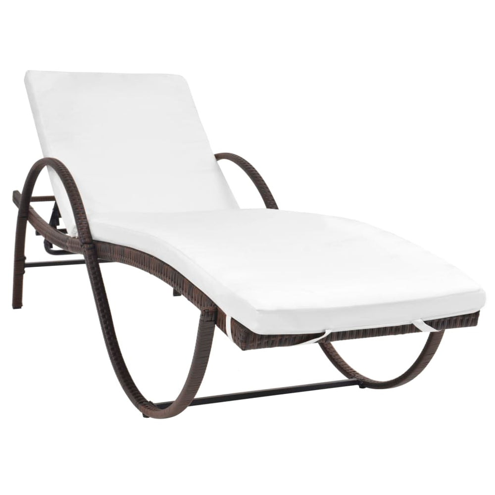 Braune Poly Rattan Sonnenliege mit Tisch & Auflage