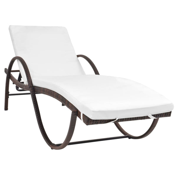 Braune Poly Rattan Sonnenliege mit Tisch & Auflage