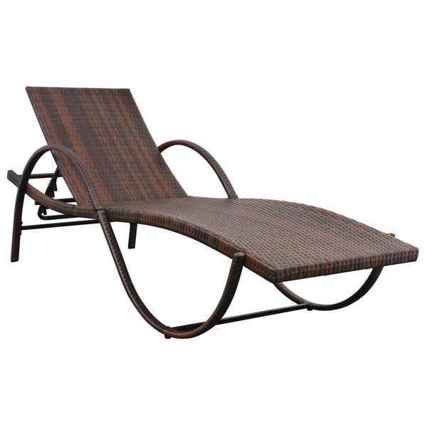 Braune Poly Rattan Sonnenliege mit Tisch & Auflage