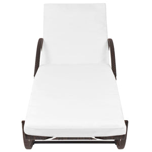 Braune Poly Rattan Sonnenliege mit Tisch & Auflage
