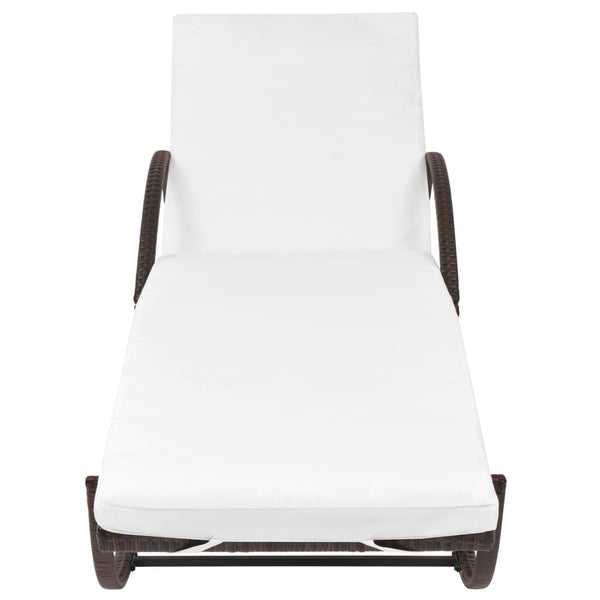 Braune Poly Rattan Sonnenliege mit Tisch & Auflage