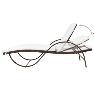 Braune Poly Rattan Sonnenliege mit Tisch & Auflage