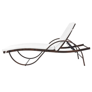 Braune Poly Rattan Sonnenliege mit Tisch & Auflage