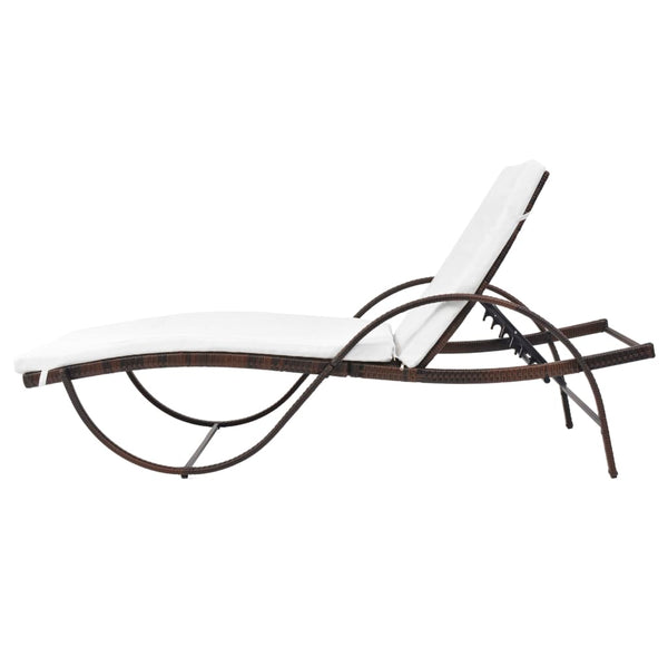 Braune Poly Rattan Sonnenliege mit Tisch & Auflage