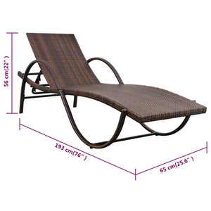 Braune Poly Rattan Sonnenliege mit Tisch & Auflage