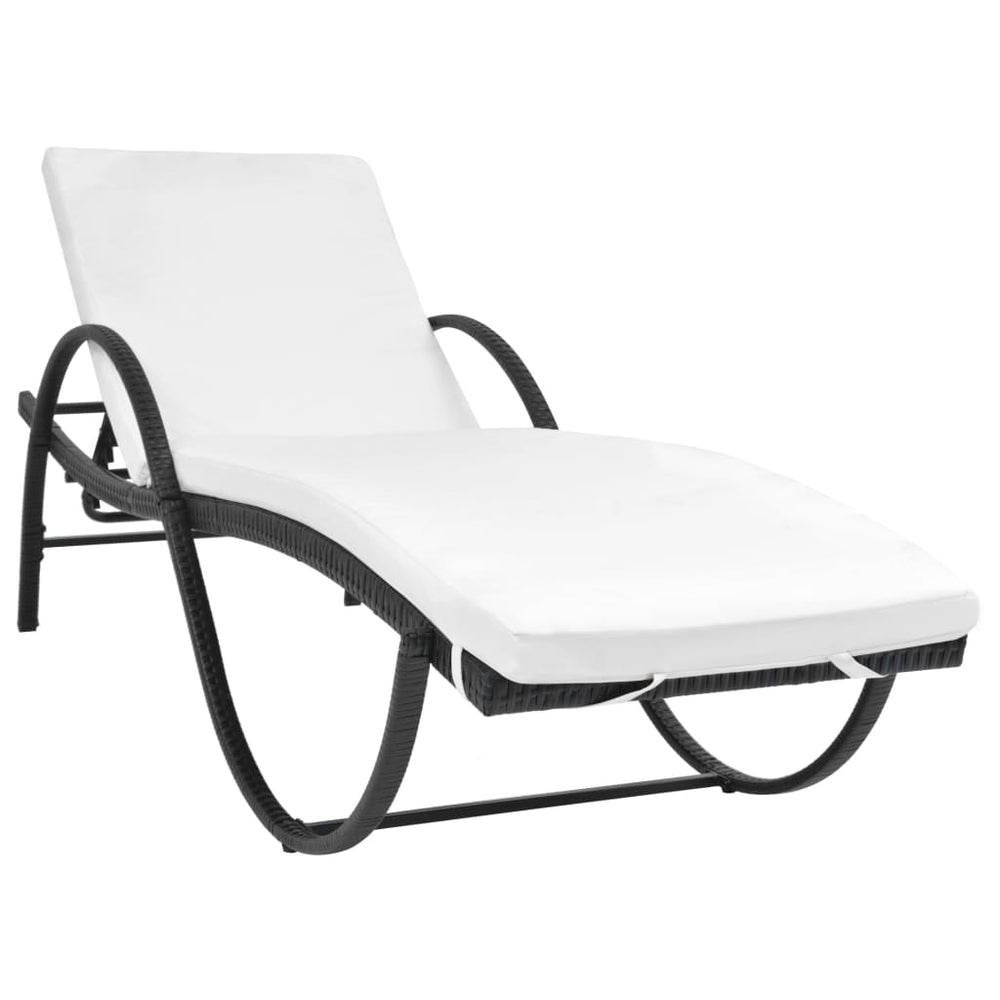Schwarze Poly Rattan Sonnenliege mit Auflage & Tisch