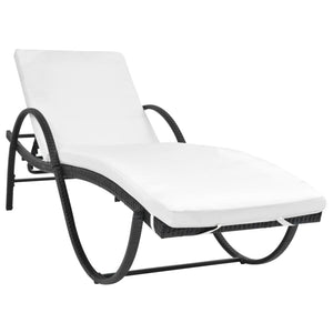 Schwarze Poly Rattan Sonnenliege mit Auflage & Tisch