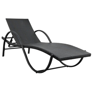 Schwarze Poly Rattan Sonnenliege mit Auflage & Tisch