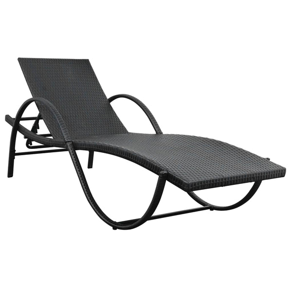 Schwarze Poly Rattan Sonnenliege mit Auflage & Tisch