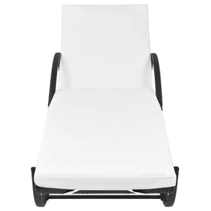 Schwarze Poly Rattan Sonnenliege mit Auflage & Tisch