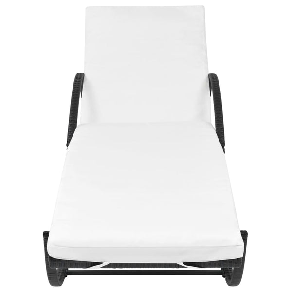 Schwarze Poly Rattan Sonnenliege mit Auflage & Tisch