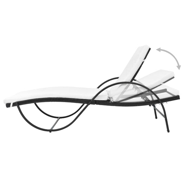 Schwarze Poly Rattan Sonnenliege mit Auflage & Tisch