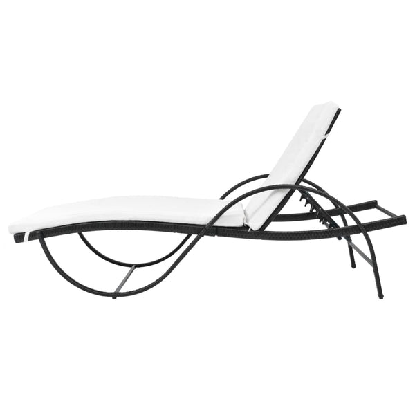 Schwarze Poly Rattan Sonnenliege mit Auflage & Tisch