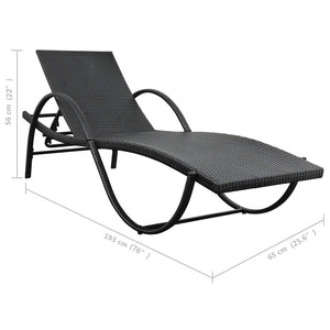 Schwarze Poly Rattan Sonnenliege mit Auflage & Tisch