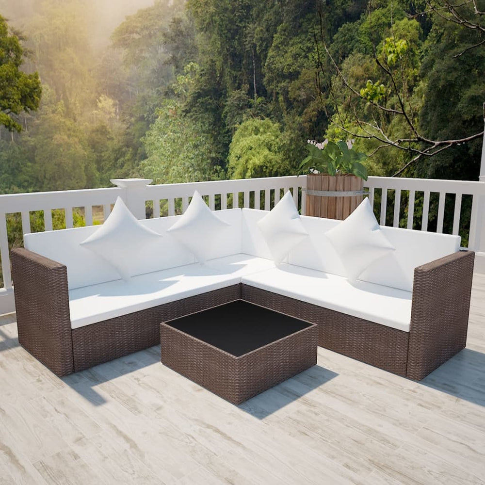 vidaXL Salon de jardin 4 pcs avec coussins résine tressée marron