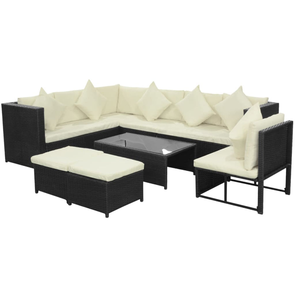 8-tlg. Garten-Lounge-Set mit Auflagen Poly Rattan Schwarz