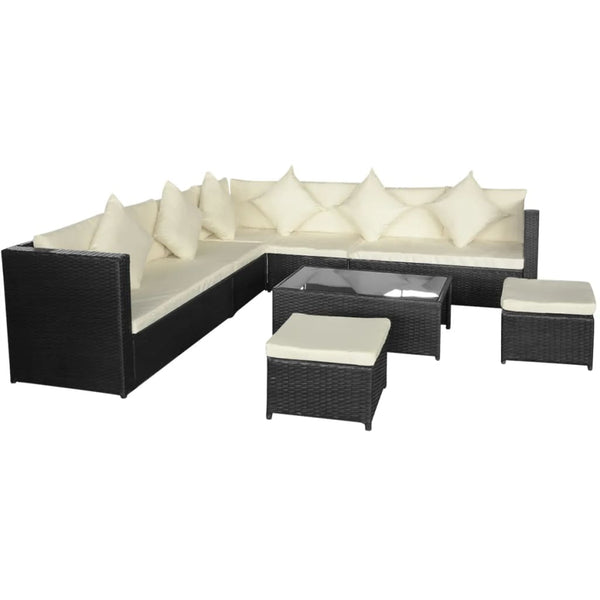 8-tlg. Garten-Lounge-Set mit Auflagen Poly Rattan Schwarz
