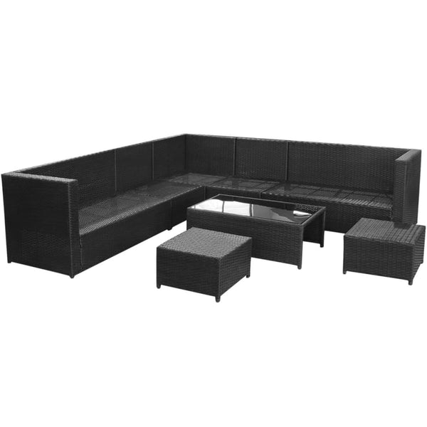 8-tlg. Garten-Lounge-Set mit Auflagen Poly Rattan Schwarz
