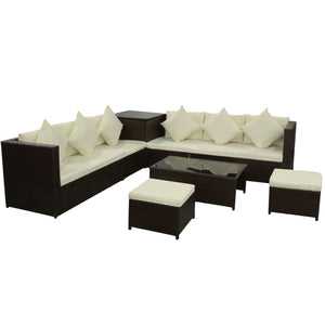 8-tlg. Garten-Lounge-Set mit Auflagen Poly Rattan Braun