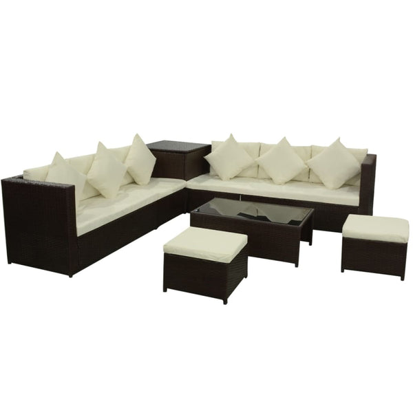 8-tlg. Garten-Lounge-Set mit Auflagen Poly Rattan Braun