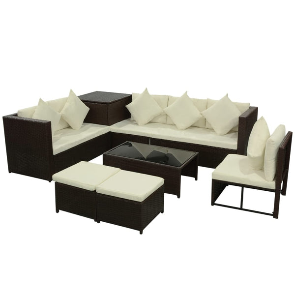 8-tlg. Garten-Lounge-Set mit Auflagen Poly Rattan Braun
