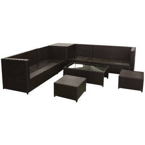 8-tlg. Garten-Lounge-Set mit Auflagen Poly Rattan Braun