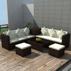 8-tlg. Garten-Lounge-Set mit Auflagen Poly Rattan Braun