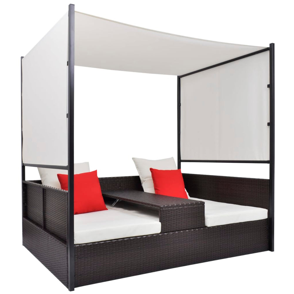 Gartenbett mit Baldachin Braun 190x130 cm