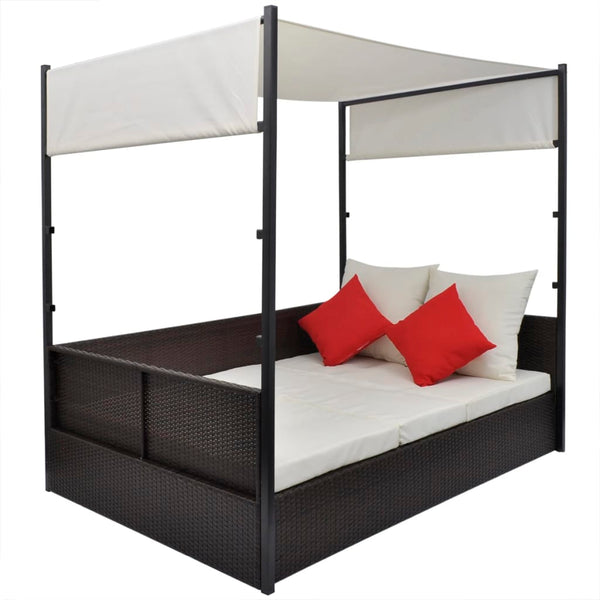 Gartenbett mit Baldachin Braun 190x130 cm