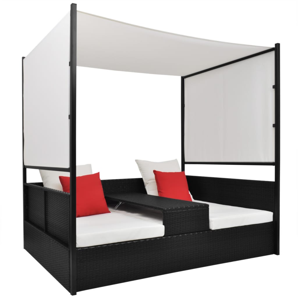 Gartenbett mit Baldachin 190x130 cm Schwarz