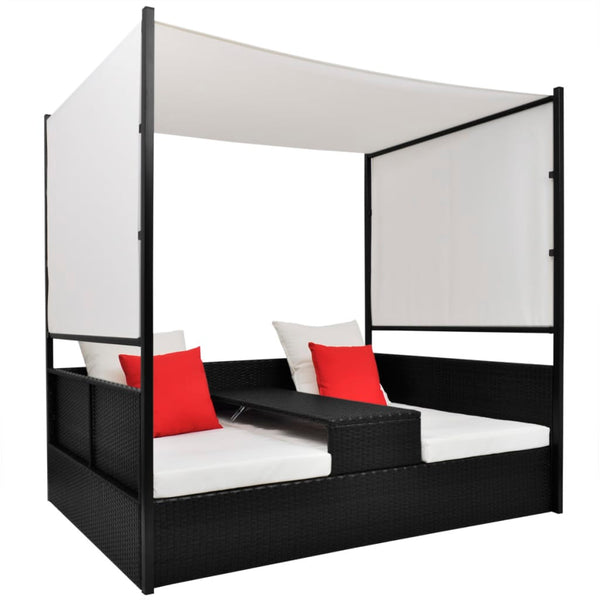 Gartenbett mit Baldachin 190x130 cm Schwarz