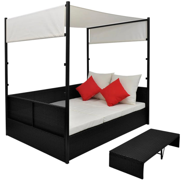 Gartenbett mit Baldachin 190x130 cm Schwarz