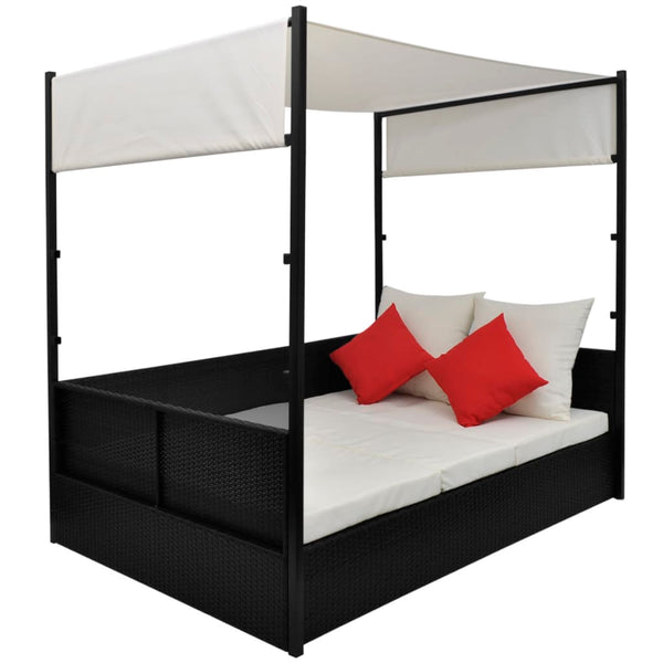 Gartenbett mit Baldachin 190x130 cm Schwarz