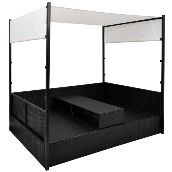Gartenbett mit Baldachin 190x130 cm Schwarz
