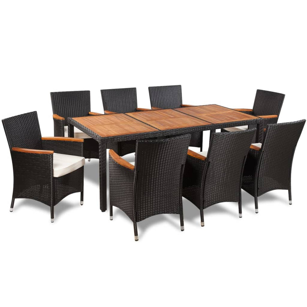 vidaXL 9-piece Garden Dining Set with Cushions Poly Rattan