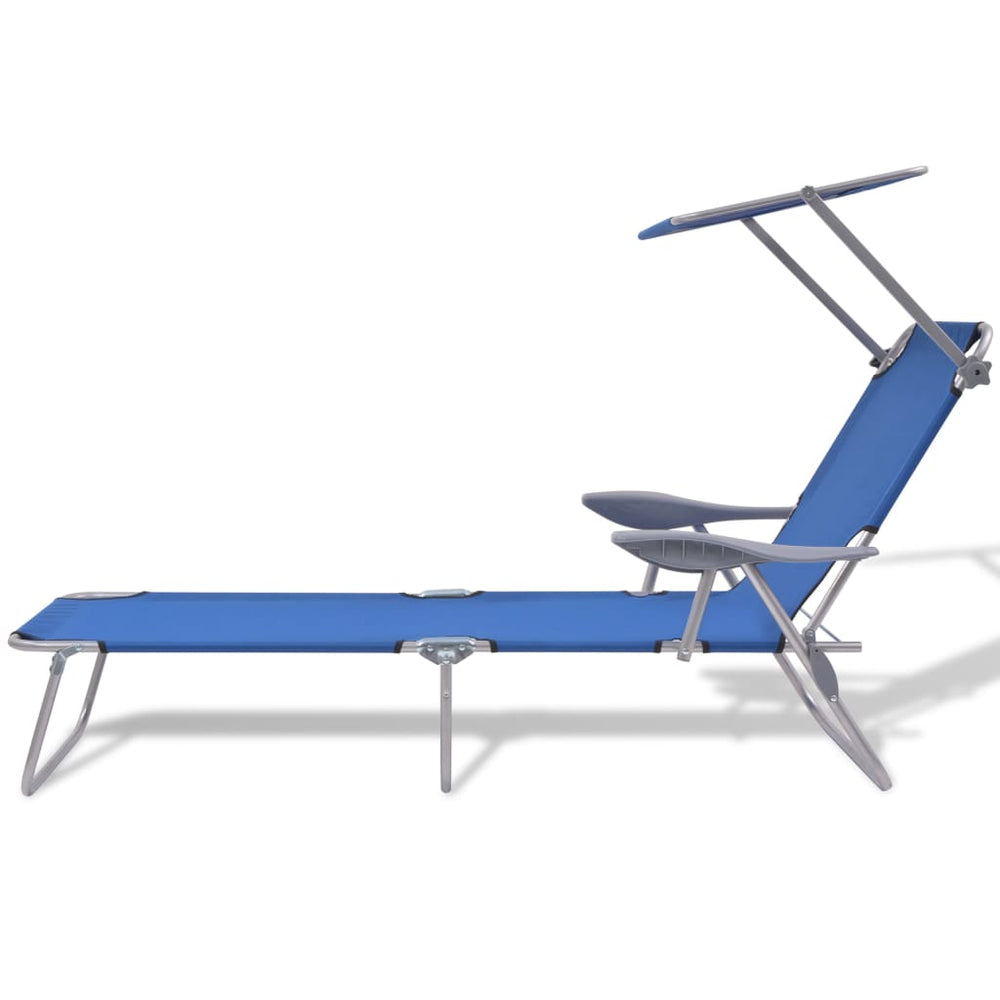 Blaue Sonnenliege mit Sonnenschutz