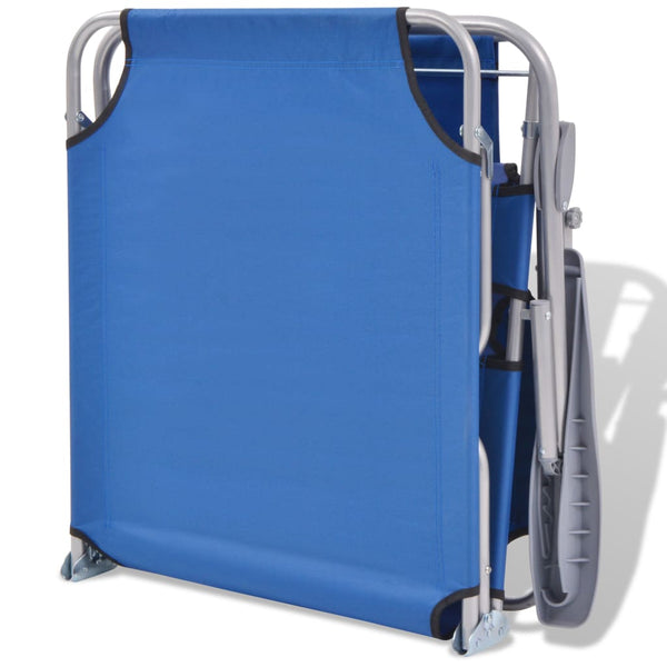 Blaue Sonnenliege mit Sonnenschutz