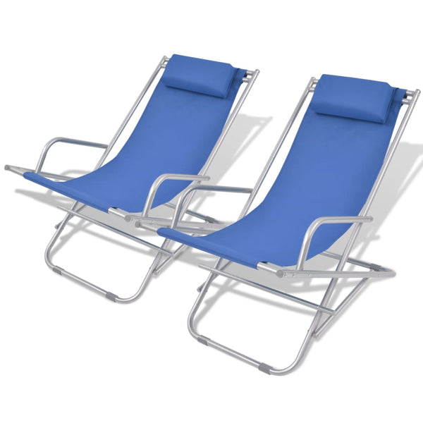 Blaue Stahl Liegestühle, 2er-Set