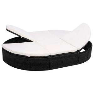 Outdoor-Loungebett mit Kissen, Poly Rattan, Schwarz