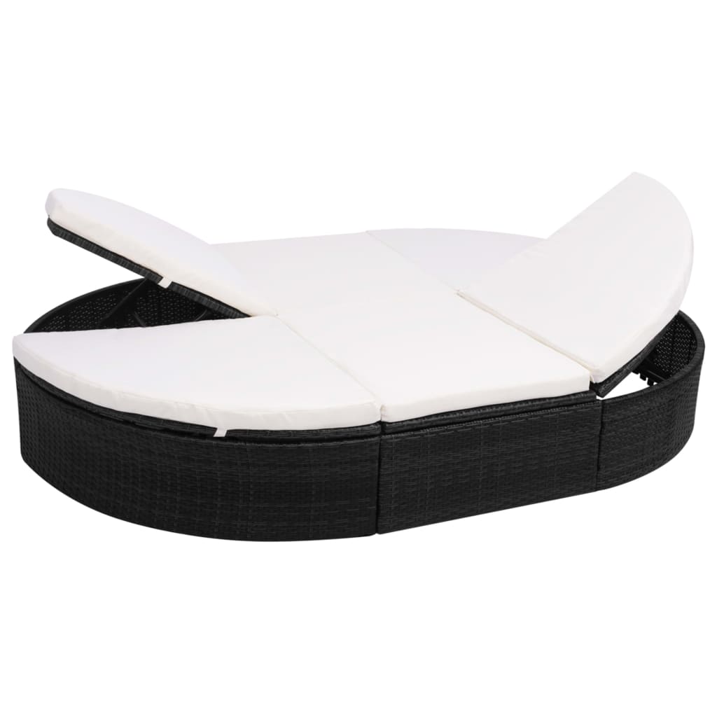 Outdoor-Loungebett mit Kissen, Poly Rattan, Schwarz