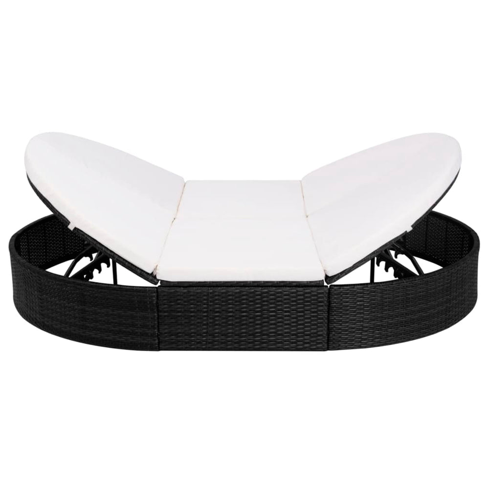 Outdoor-Loungebett mit Kissen, Poly Rattan, Schwarz