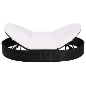 Outdoor-Loungebett mit Kissen, Poly Rattan, Schwarz